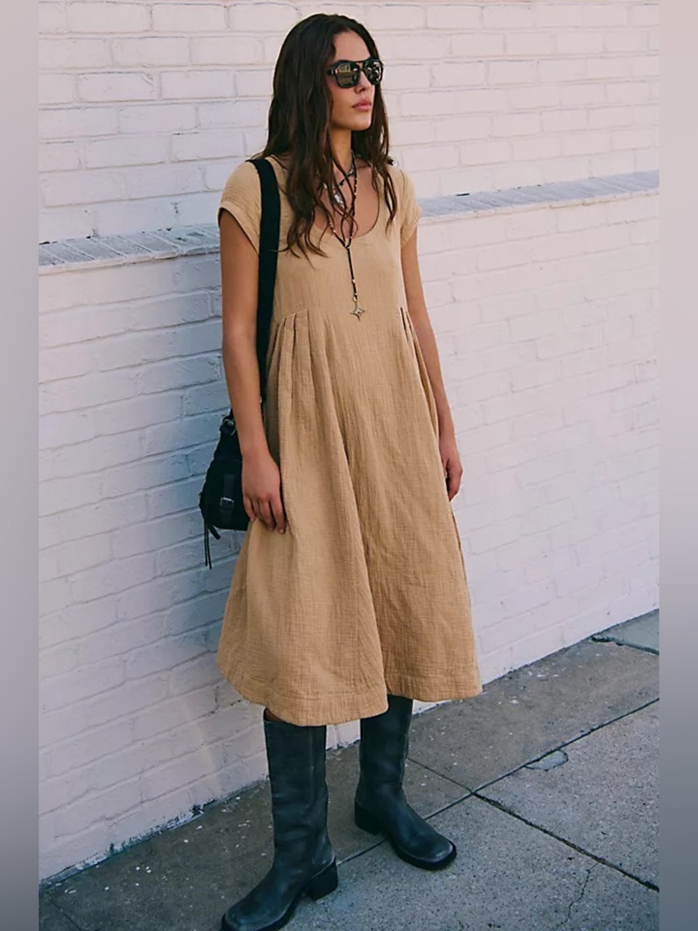 Free People Blaine Relaxed Scoop-Neck Midi Dress in Coffee